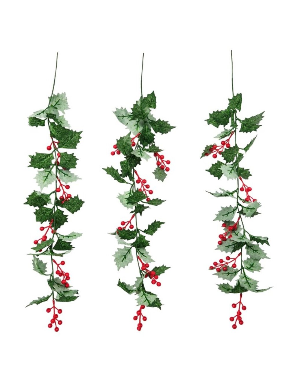 Set of 3 Holly Berry Hanging Stems 29 Inch Christmas Greenery Red Berry Holiday